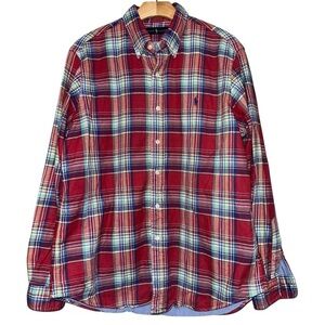 Ralph Lauren L Red Green Blue Plaid Flannel Lined Long Sleeve Button Down Shirt